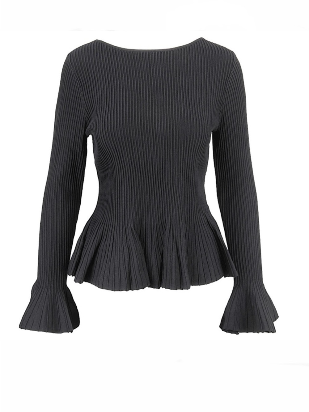 Jonathan Simkhai Black Rib Knit Peplum Top Size Small